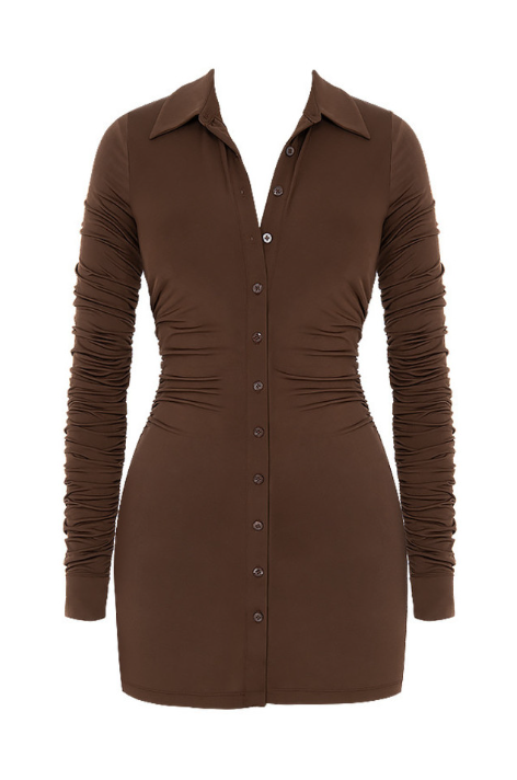 Autumn Charm Chocolate Brown Jersey Shirt Mini Dress