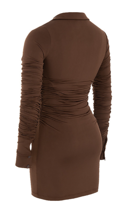 Autumn Charm Chocolate Brown Jersey Shirt Mini Dress