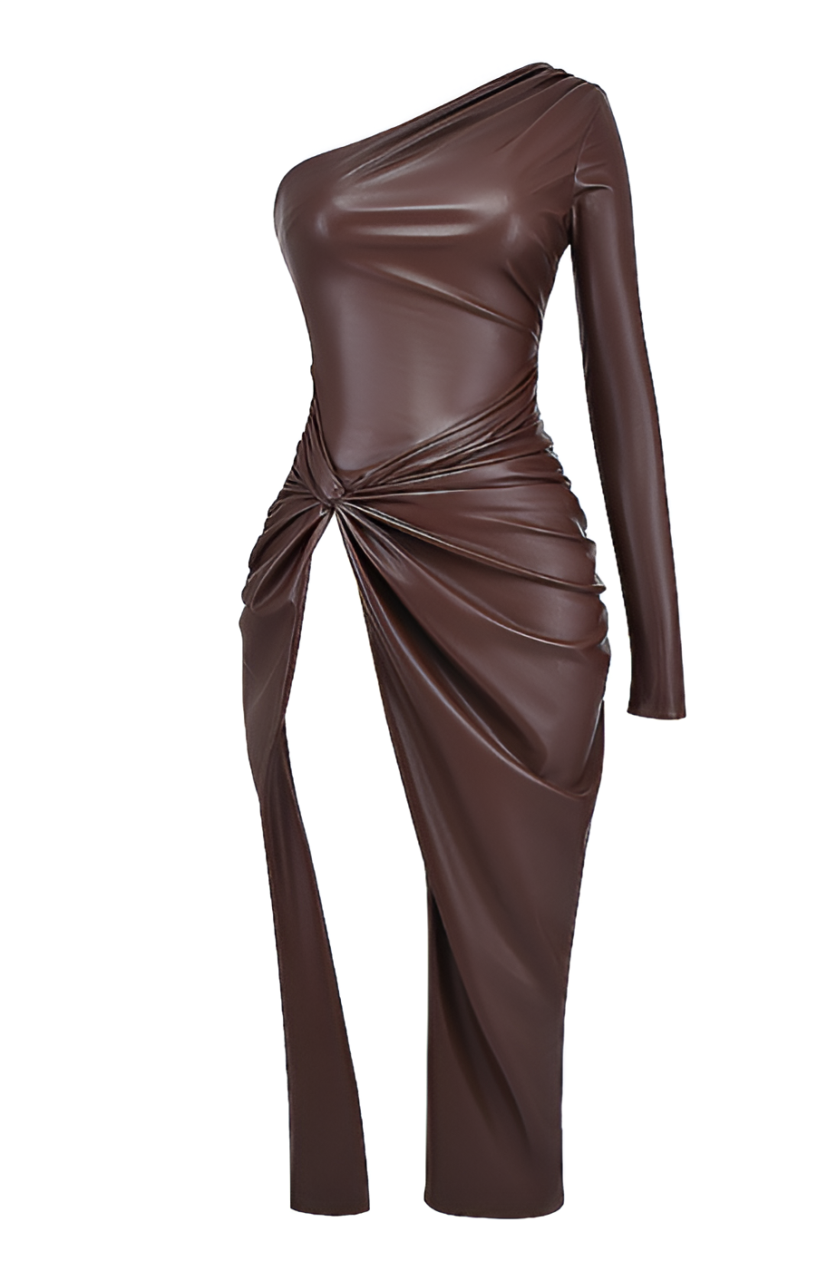 Midnight Lady Maxi Dress in Vegan Leather Cocoa Color