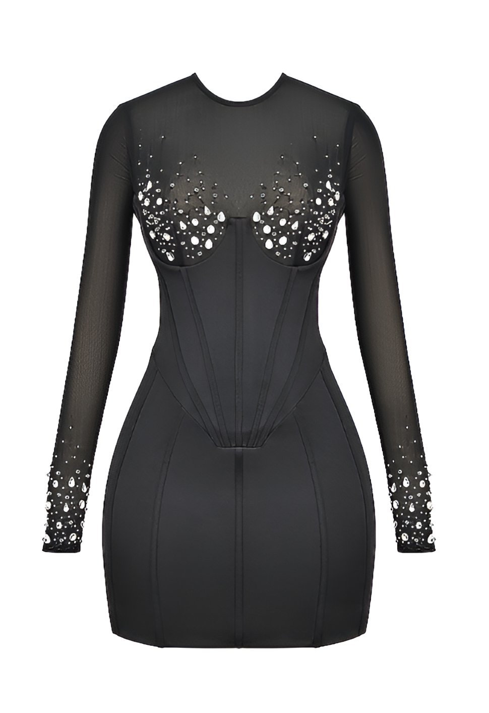 Silk Petals Black Crystallied Corset Dress